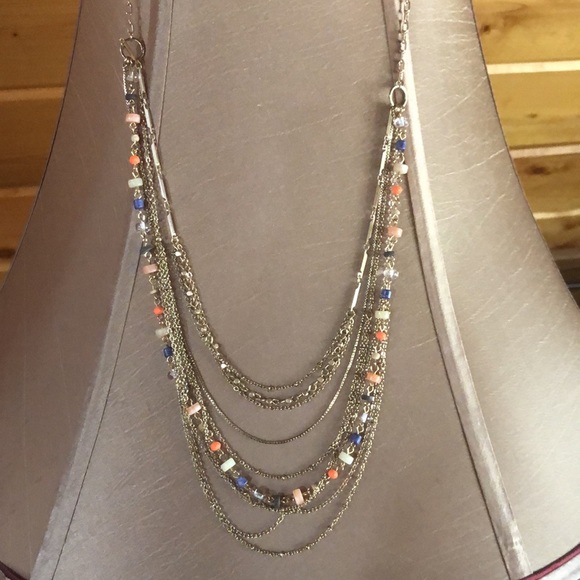 Loft Gold Tone Multi Strand Necklace & Earrings With Earth Tone Beads - Picture 6 of 13